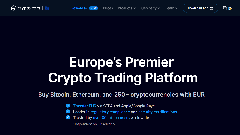 Borza kriptovalut Crypto.com z nizkimi pristojbinami.
